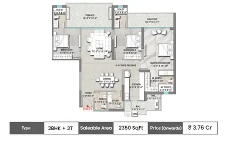Suncity Monarch Residences 3 BHK and 4 BHK Floor Plans